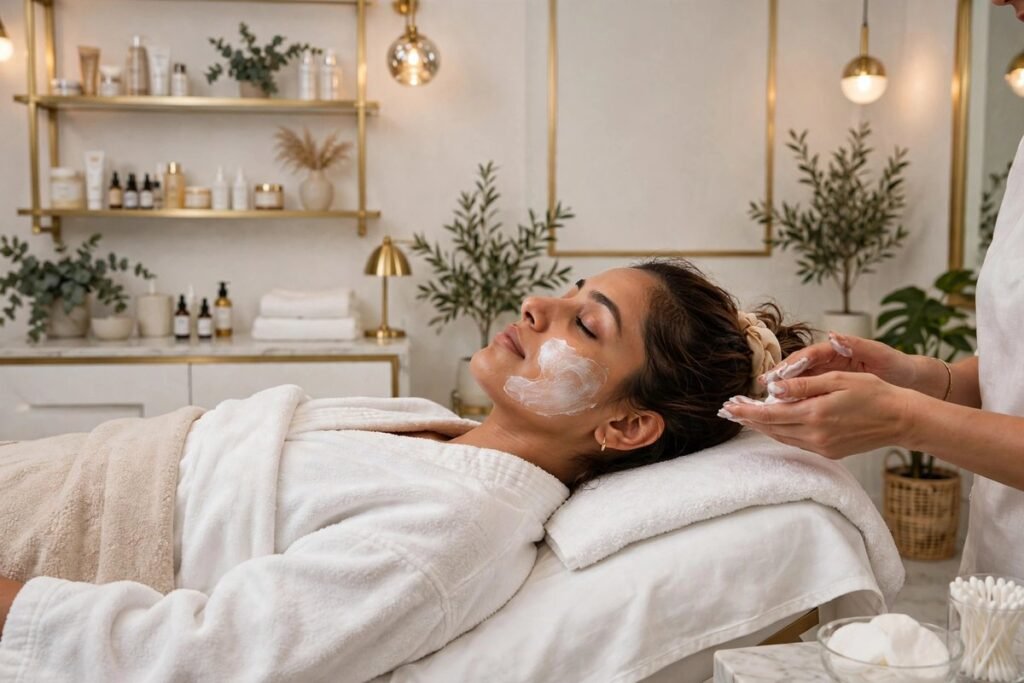 Woman receiving professional facial treatment in a Pakistani salon — salon treatment prices in Pakistan honest 2026 guide