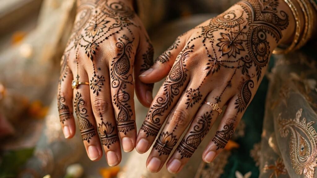 Pakistani woman hands with beautiful mehndi designs 2026 bridal henna patterns